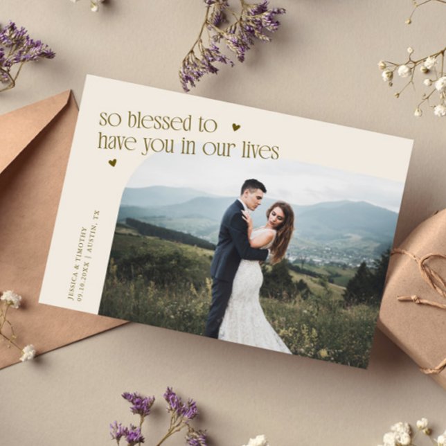 So Blessed Cream Wedding Photo Dankeskarte (Von Creator hochgeladen)