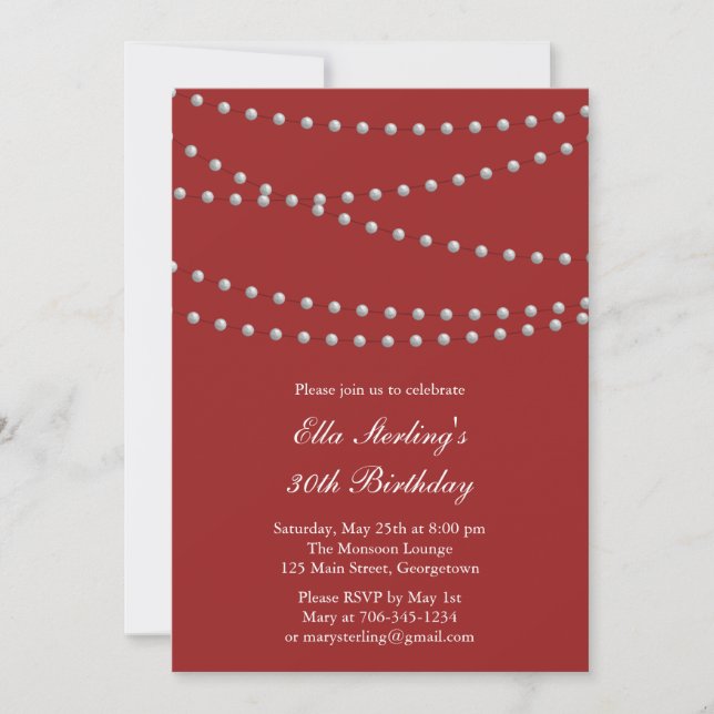 So Chic Pearls Birthday Invitation (rot) Einladung (Vorderseite)
