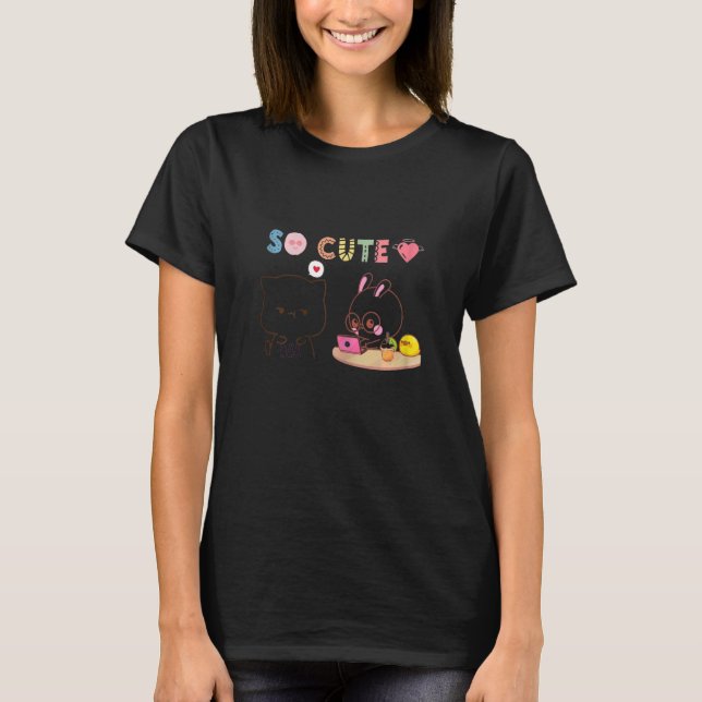 So cute and   kitty and rabbit in love T-Shirt (Vorderseite)