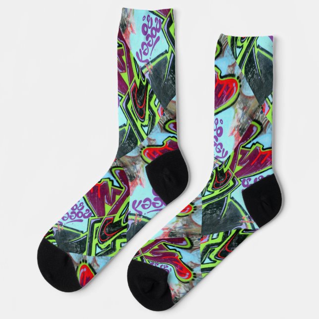 So durchnässtes Graffiti-Plakat Socken (Linkes Detail)