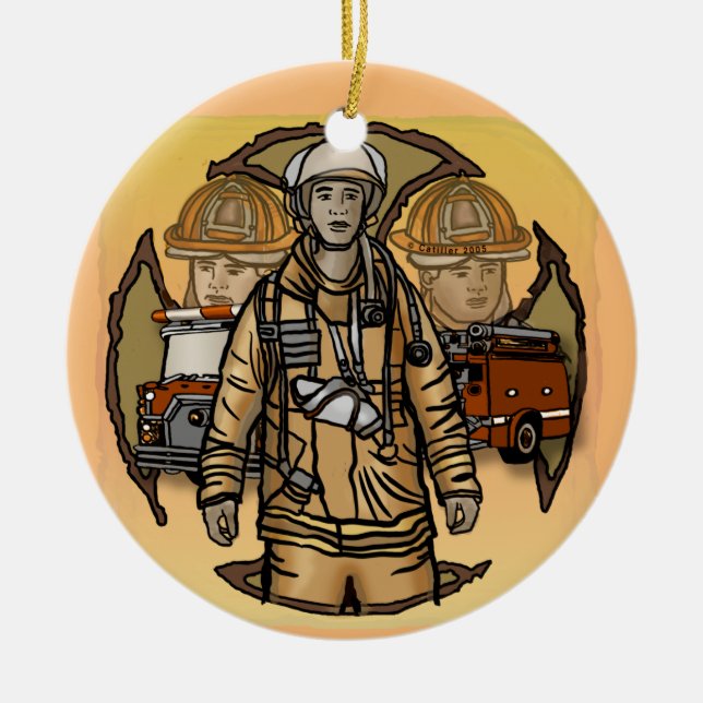 So Fertiges Feuerwehrleute Zierschmuck Keramik Ornament (Vorne)