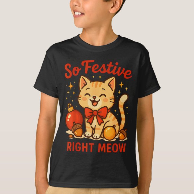 So Festive Right Meow Kawaii Cat Christmas Santa H T-Shirt (Vorderseite)