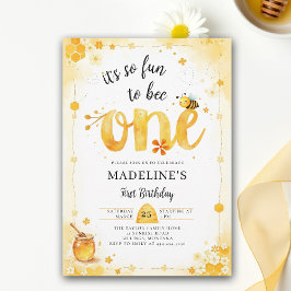 So Fun Bee One Watercolor Floral Cute 1st Birthday Einladung