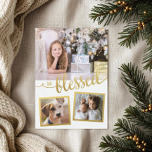 So gesegnet Weihnachts-Gold 3-Fotos-Feiertagskarte