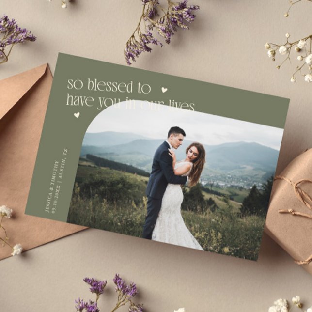 So gesegnete hellgrüne Hochzeitsfoto Dankeskarte (Von Creator hochgeladen)