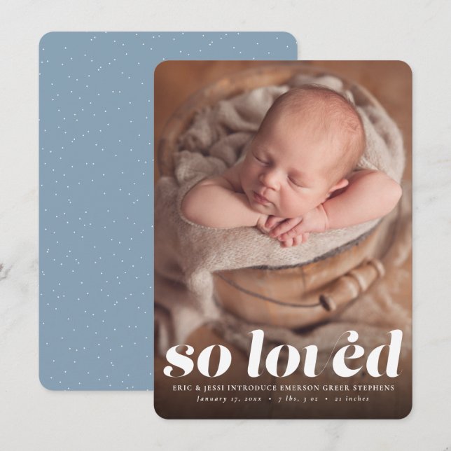 So liebte die Geburt des blauen Fotos Ankündigung (Vorne/Hinten)