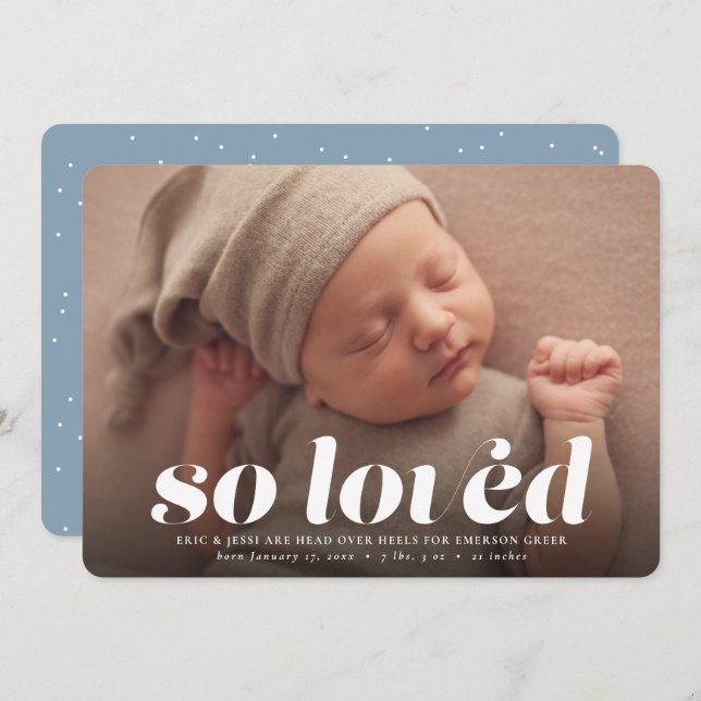 So liebte Valentinstag Foto blauer Geburt Ankündigung (Vorne/Hinten)