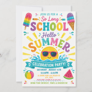 So Long Schule Hallo Sommer Bunte Poolparty Einladung