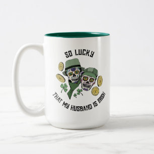 So Lucky Irish Husband Sugar Skulls Zweifarbige Tasse