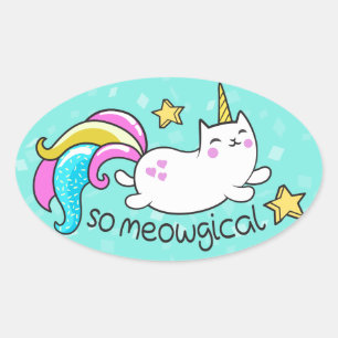 So Meowgical niedliche Unicorn Ovaler Aufkleber