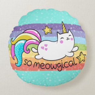 So Meowgical niedliche Unicorn Rundes Kissen
