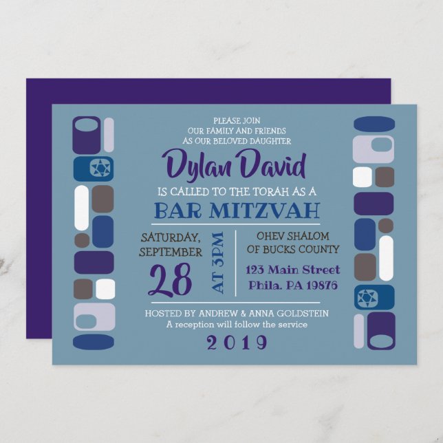 SO MOD Bar Bat Mitzvah Einladung (Vorne/Hinten)