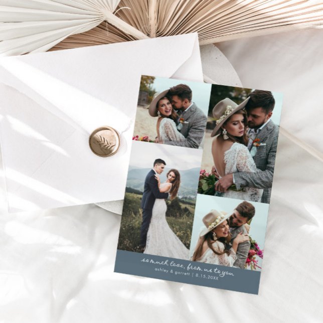 So Much Love Elegant Wedding Photo Slate Blue Dankeskarte (Von Creator hochgeladen)
