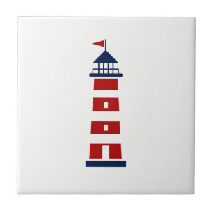So nautical - Red, Blue, White Lighthouse Fliese