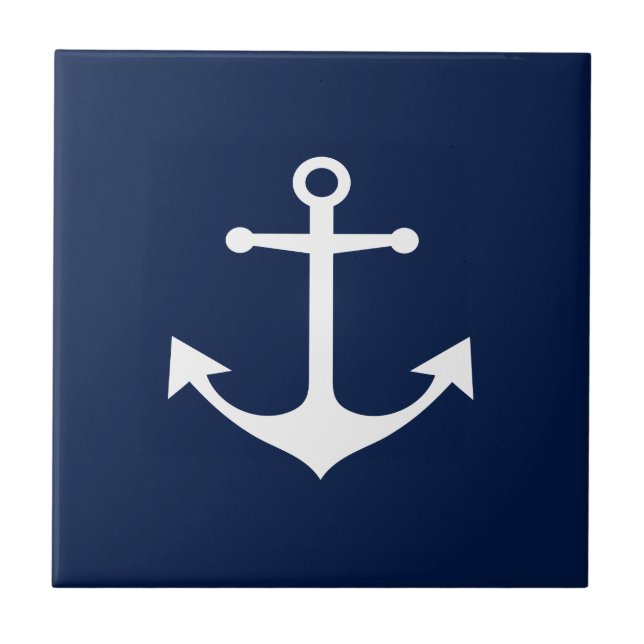 So nautical - White Anchor auf Blue Keramik Tile Fliese (Vorderseite)
