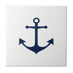 So nautisch - blauer Anker auf weißer Fliese