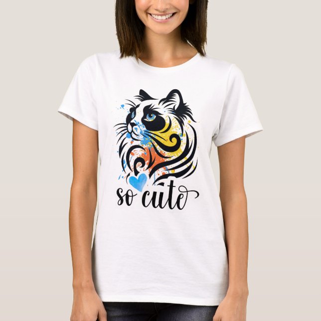 So Niedlich Cat Splash - Künstlerisch farbenfrohe  T-Shirt (Vorderseite)