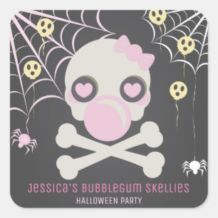 SO NIEDLICH PINK BUBBLEGUM SKELLIES HALLOWEEN-PART QUADRATISCHER AUFKLEBER