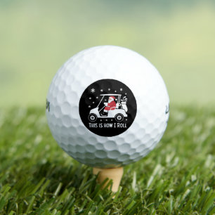So rolle ich lustiger Weihnachtsmann fährt Golfcar Golfball