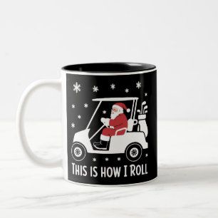 So rolle ich lustiger Weihnachtsmann fährt Golfcar Zweifarbige Tasse