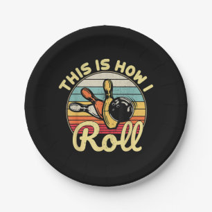 So rolle ich Retro Vintage Bowling Kegelbahn Fu Pappteller