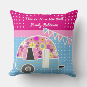 So rollen wir Pink Blue Campervan Retro Niedlich Kissen