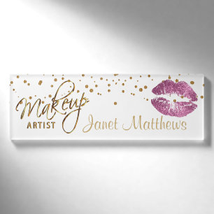 So rosa Glitzer-Lippen u. elegante Namenschild
