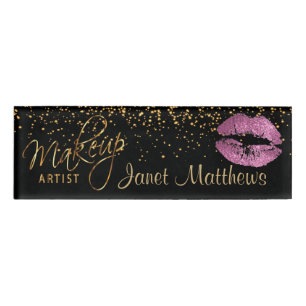 So rosa Glitzer-Lippen und elegantes Gold Namenschild