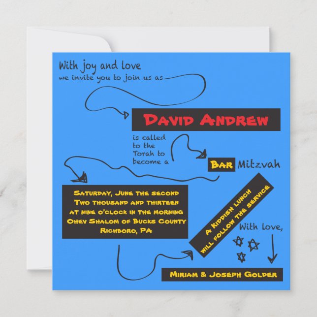 SO SEHR LÄSSIGE Bar Bat Mitzvah Einladung (Vorderseite)