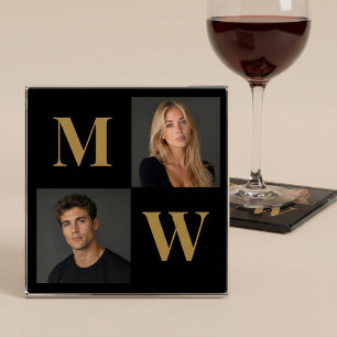 So sind wir Benutzerdefiniertes Paar-Foto-Monogram Glasuntersetzer