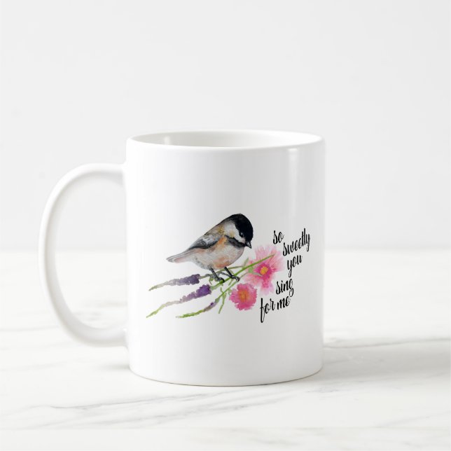 So süß du singen für mich Chickadee Wasserfarbe Kaffeetasse (Links)