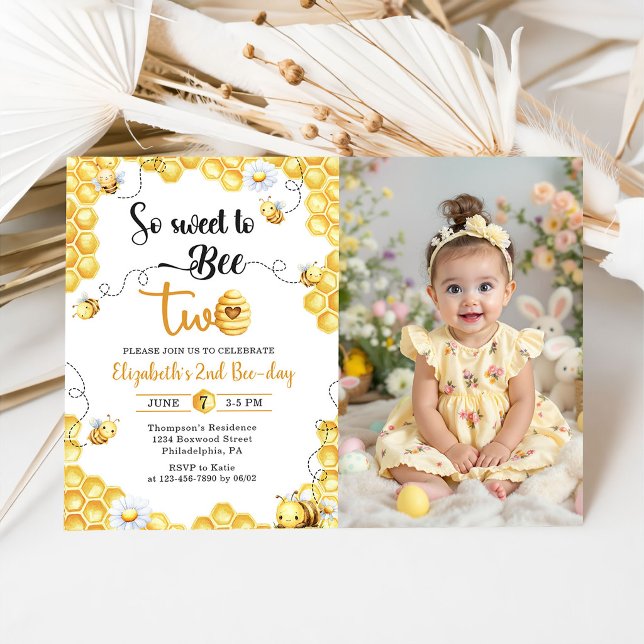 So Sweet To Bee 2nd Birthday Photo Invitation Einladung (Von Creator hochgeladen)