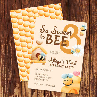 So Sweet to Bee Drei Niedliche 3. Geburtstag Party Einladung