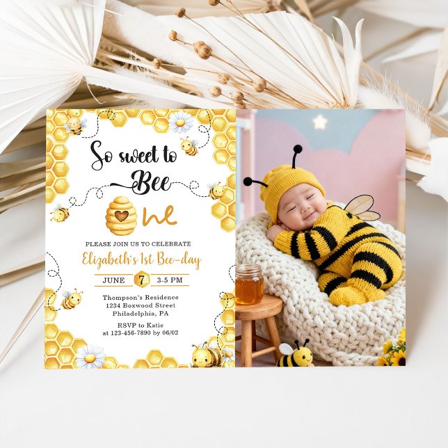So Sweet To Bee first Birthday Photo Invitation Einladung (Von Creator hochgeladen)