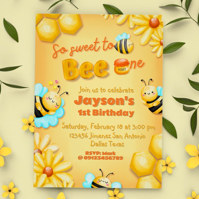 So Sweet to Bee One - 1. Geburtstag Einladung (So Sweet to Bee One - Bee-Day 1st Birthday Invitation)