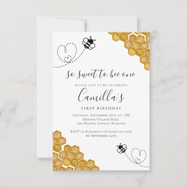 So Sweet to Bee One Birthday Party Einladung (Vorderseite)