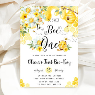 So Sweet to Bee One Floral 1. Geburtstag Einladung