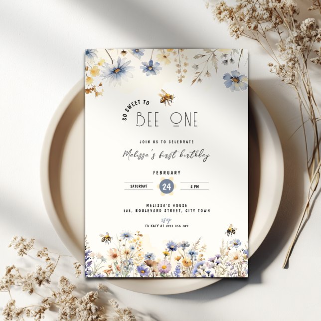 So Sweet To Bee One - Floral 1st Birthday Einladung (Bee One Birthday invitation)
