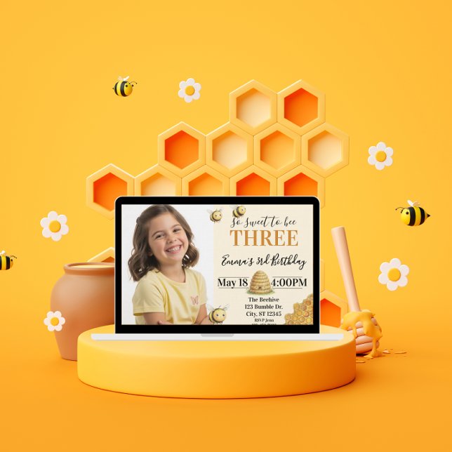 So Sweet to Bee Three, 3rd Birthday with Picture Einladung (Von Creator hochgeladen)