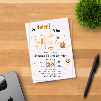 So Sweet To Bee Three Cute Honey Bee 3rd Birthday Acryleinladungen