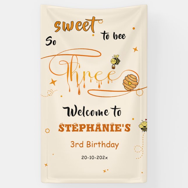 So Sweet To Bee Three Cute Honey Bee 3rd Birthday Banner (Vertikal)