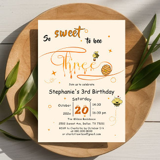 So Sweet To Bee Three Cute Honey Bee 3rd Birthday Einladung