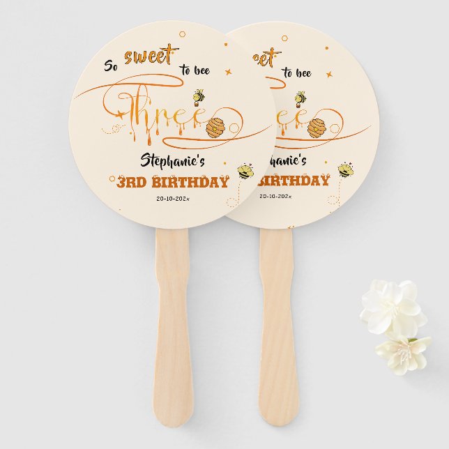 So Sweet To Bee Three Cute Honey Bee 3rd Birthday Fächer (Vorne und Hinten)