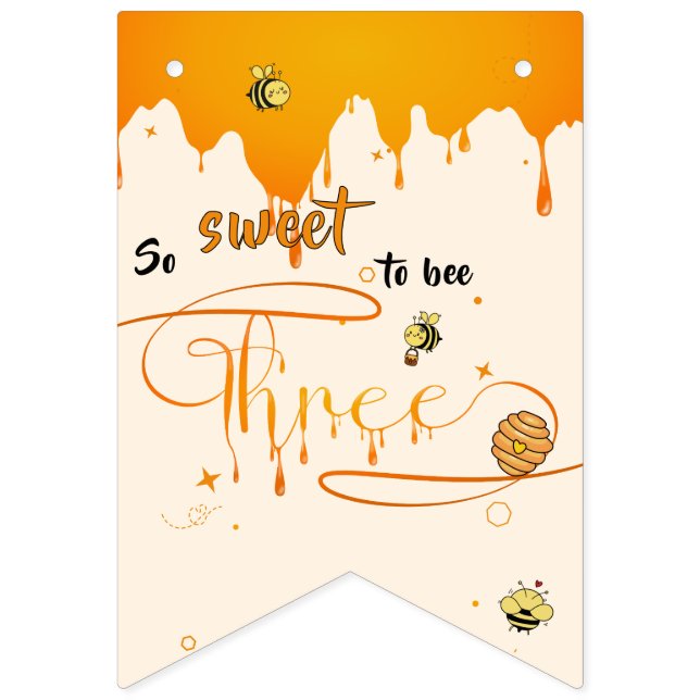 So Sweet To Bee Three Cute Honey Bee 3rd Birthday Wimpelkette (Erste Fahne)