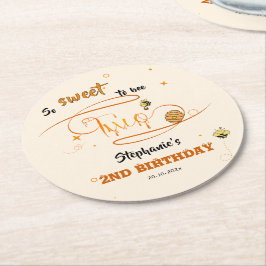 So Sweet To Bee Two Cute Honey Bee 2nd Birthday Runder Pappuntersetzer