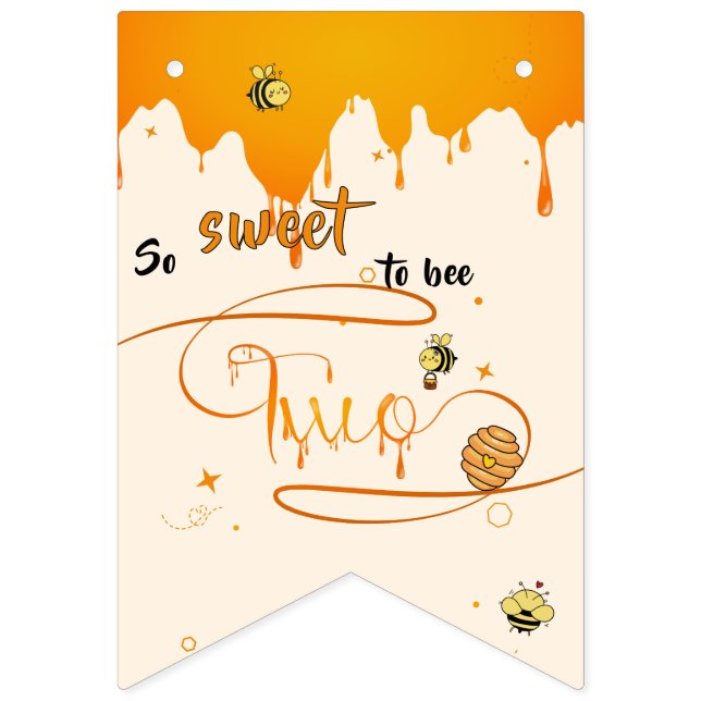 So Sweet To Bee Two Cute Honey Bee 2nd Birthday Wimpelkette (Erste Fahne)