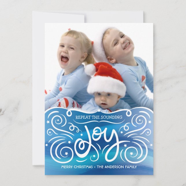 So viel Freude Weihnachts Foto Card Blau 2 Feiertagskarte (Vorderseite)