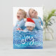 So viel Freude Weihnachts Foto Card Blau 2 Feiertagskarte (Stehend Vorderseite)