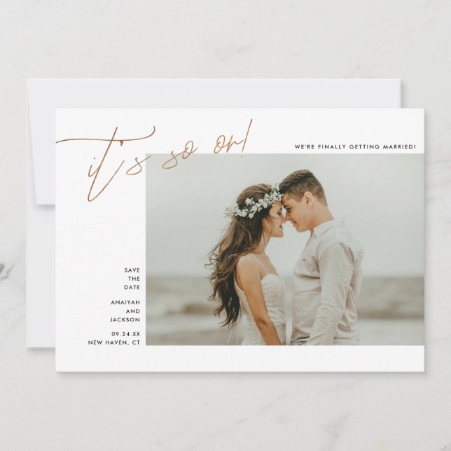 So weiter | Elegantes Typografisches Foto | Kupfer Save The Date (Vorderseite)