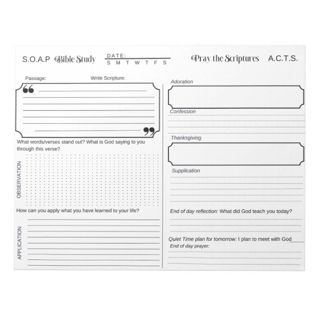 SOAP Bible Study Journal Notepad Notizblock (Vorderseite)